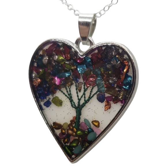 Multicolored Quartz Gemstone Tree of Life Necklace on Silver Metal Chain NEW - Picture 6 of 12